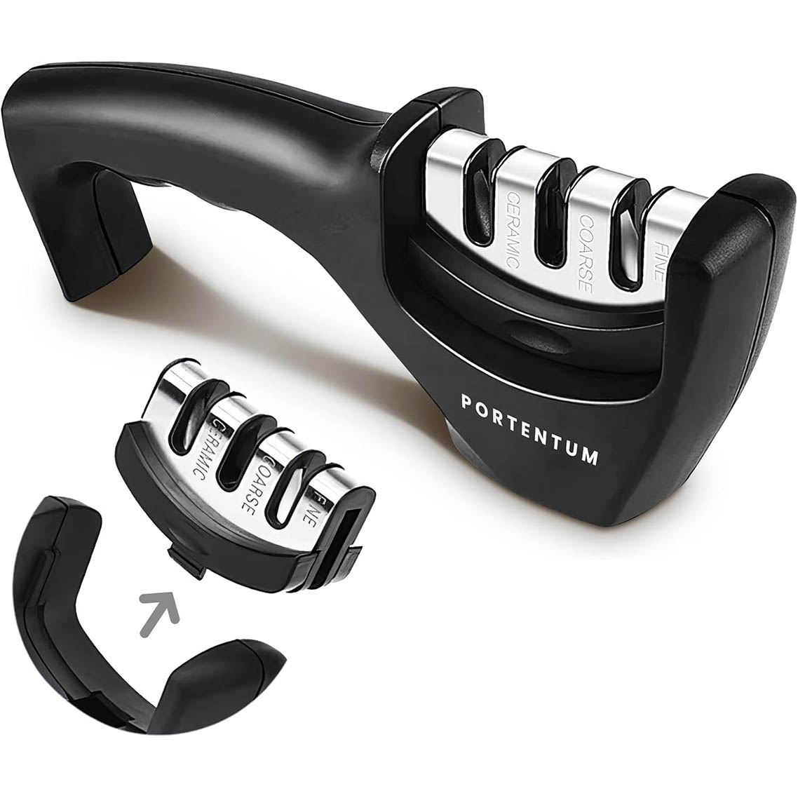 Professional Manual Knife Sharpener for 3-Stage Kitchen Knives - Ergonomic Design with Black/Chrome Finish