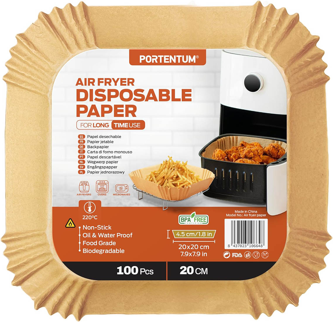 Air Fryer Paper 100 Pieces 20-24cm Square - Food Grade BPA Free, FDA and LFGB