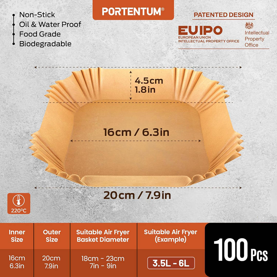 Air Fryer Paper 100pcs 16-20cm Square - Food Grade BPA Free, FDA and LFGB