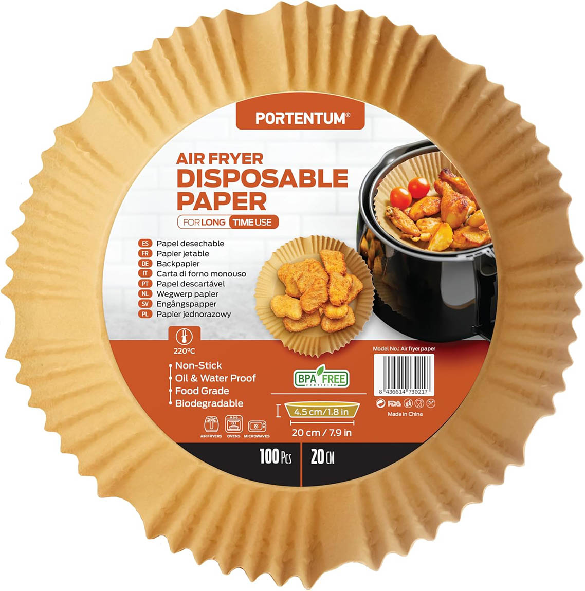 Air Fryer Paper 100pcs 20-24cm Round - Food Grade BPA Free, FDA and LFGB
