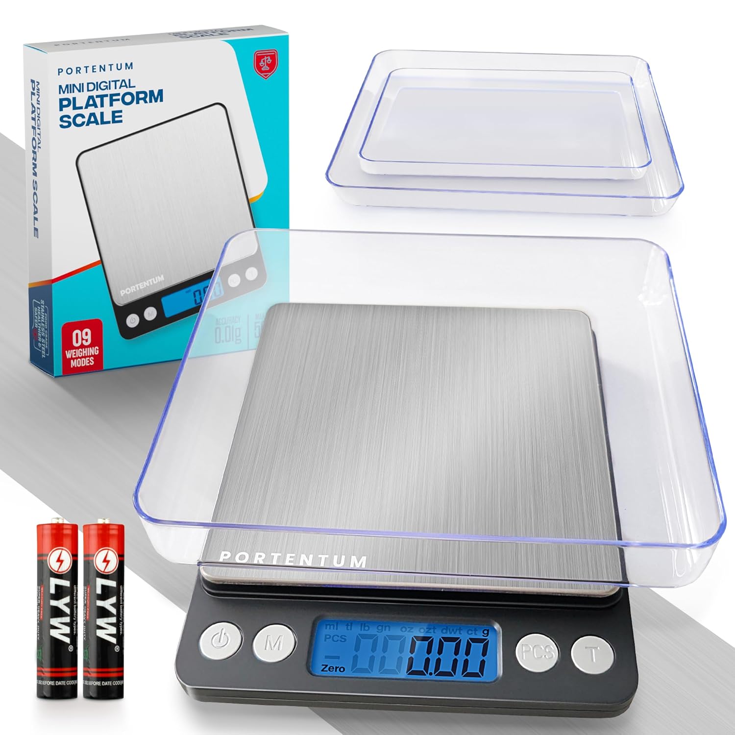 Precision scale with LCD display, stainless steel, accurate kitchen scale from 0.1 g to 500 g