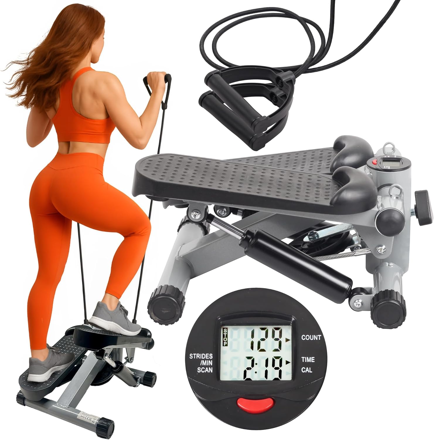Mini steppers for exercise workout with resistance bands and LCD display 5 functions 