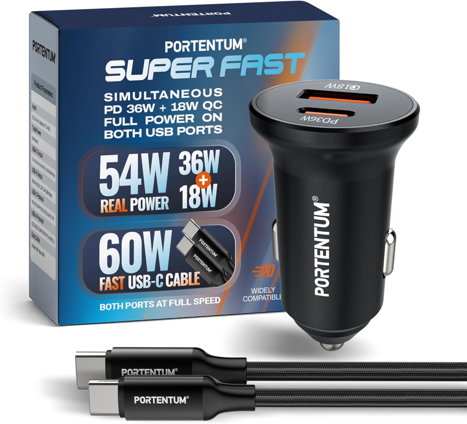 Dual Car Charger Simultaneous Fast Charging 54W 